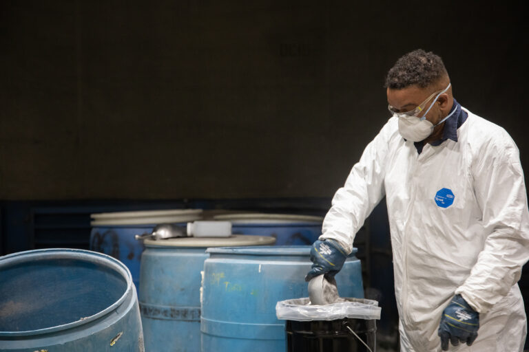 Operator with maskant powders at APV Operator with maskant powders at APV
